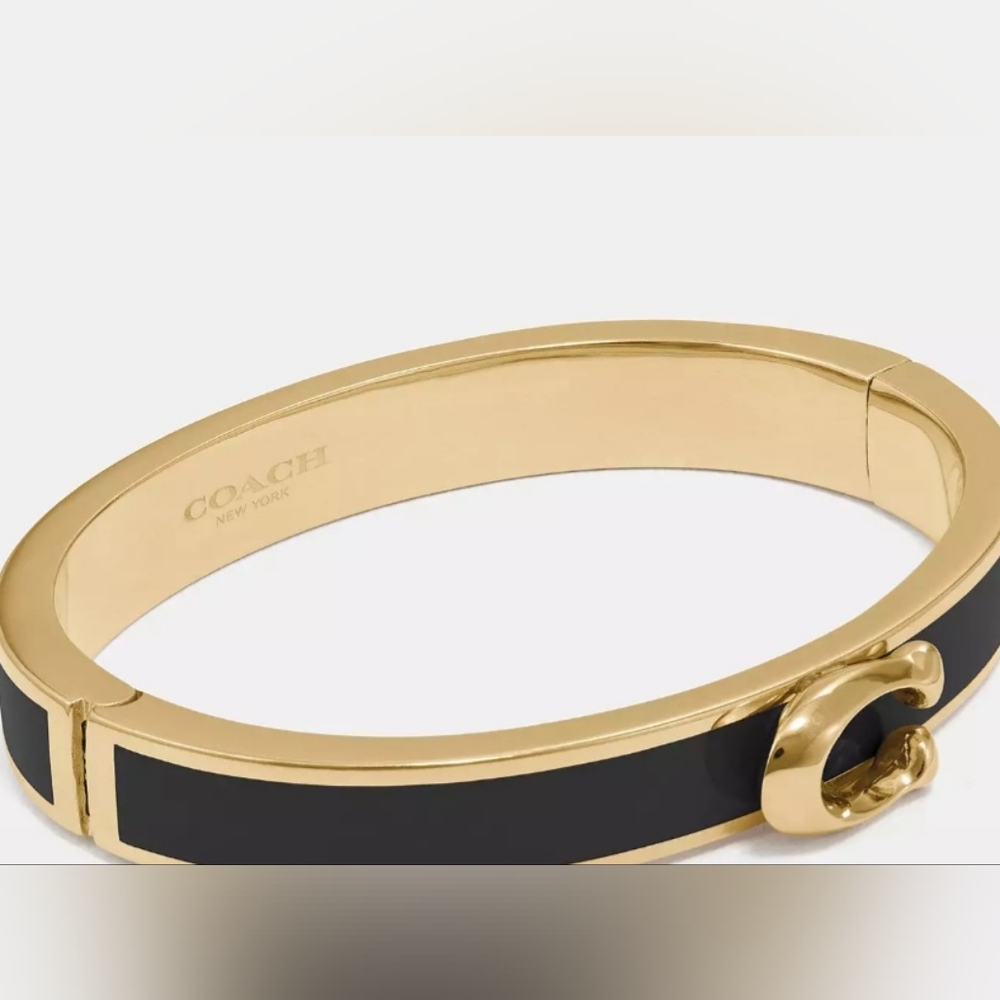 NWT Coach Women's Signature Push Hinged Bangle Gold /Black